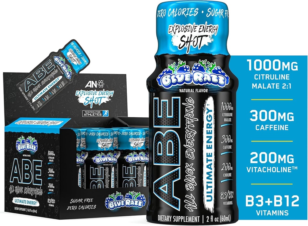 Tüm Siyah Her Enerji Shots | 12 Pack | 300 mg Caffeine | Blue Razz | Zero Sugar | Energy Focus Supplement | Nootropic Mix for Gym or Work