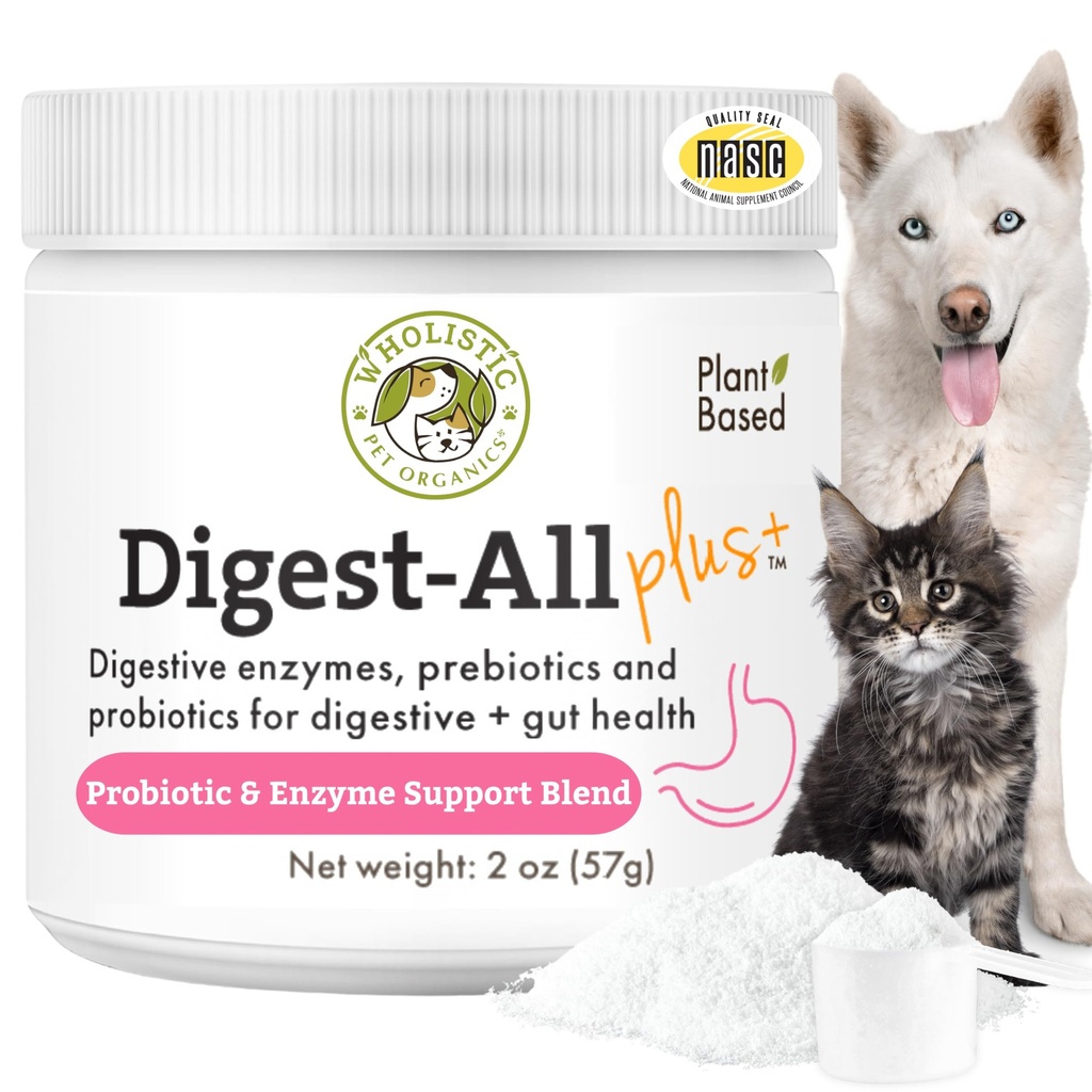 Wholistic Pet Organics Probiyotiks for Dogs with Digestive Enzymes & Prebiyotik Fiber - 2 Oz - Daily Cat & Dog Probiyotiks for Digestive Health, Anti Diarrhea & Gut Support - Natural Toz Supplement