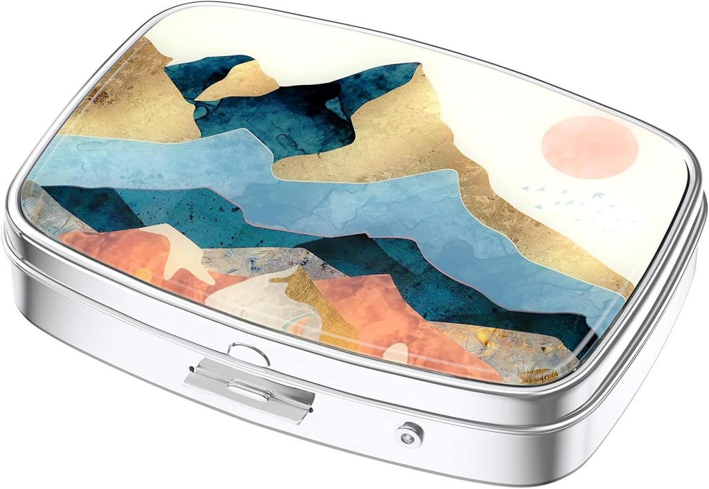 Nipichsha κουτί χάπι, μικρή θήκη χάπι για το πουρμπουάρ & τσέπη, χαριτωμένο ταξιδιωτική ιατρική Organizer, φορητός κάτοχος εμπορευματοκιβωτίων ιατρική για να κρατήσει βιταμίνες, φαρμακευτική αγωγή, ιχθυέλαιο & συμπλήρωμα, υδατογραφία Ανατολή