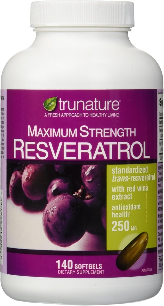 Tru Nature Resveratrol Plus Standardized Trans-Resveratrol 250 Milligram, 140 Vegetarian Capsules