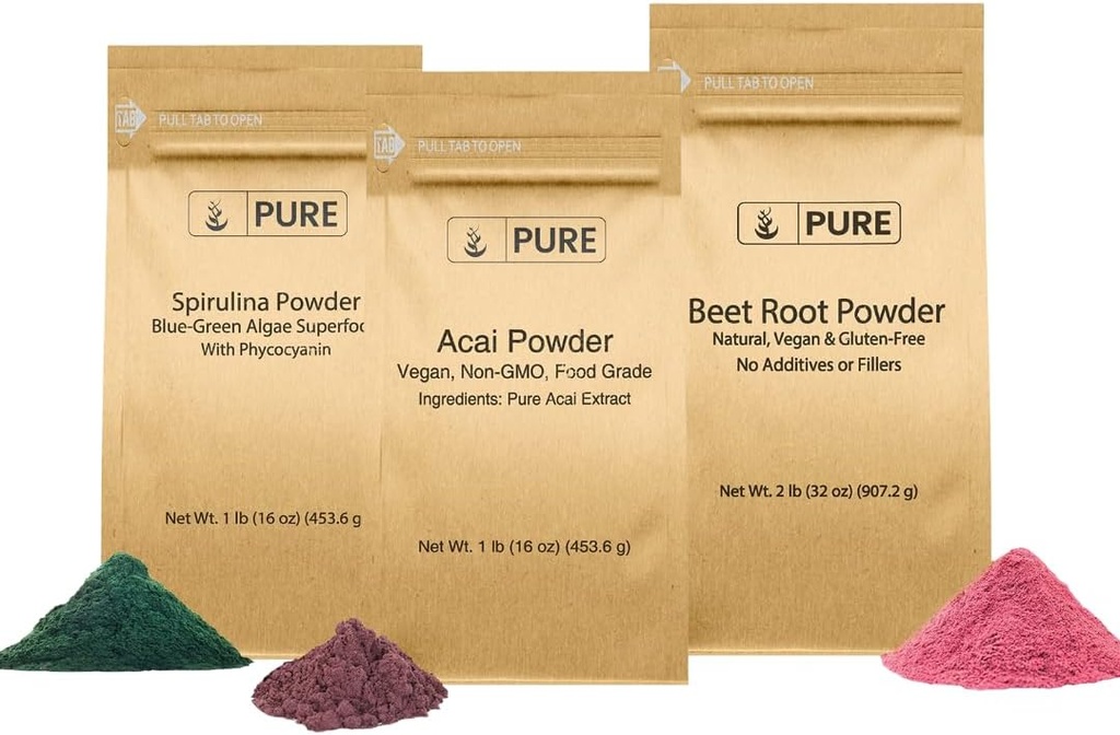 PURE ORIGINAL INGREDIENTS Beet Root, Spirulina ve Acai Toz Sche, Çeşitli Boyutlar, GMO, Herbal Supplements