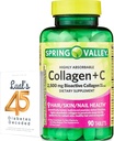Spring Valley Collagen + C Tablets for Hair/Skin/Nail Health, 2.500 mg, 90 Count, Highly Absorbable, Collagen Plus Vitamin C Bundle with Luall's 45 Diabetes Decoded
