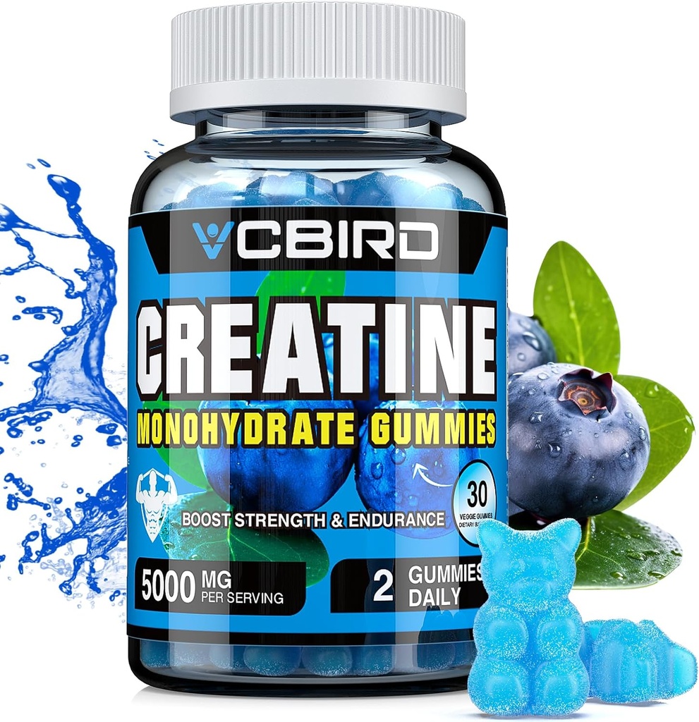Creatine Monohydrate 5g Per Serving, No Sugar Creatine Συμπληρώματα Υποστήριξη για τη δύναμη, την απόδοση, την ενέργεια, την ανάκτηση, Gluten-free Creatine για γυναίκες και άνδρες, Blueberry Flavor (30 Gummies132)