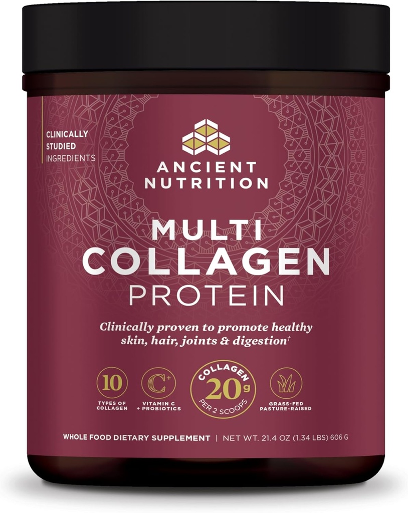 Eski Beslenme Kolajn, Toz, Multi Collagen Protein, Kadınlar ve Erkekler, C vitamini, Probiyotikler, Hydrolyzed Collagen, Supports Skin, Ortaklar, Gut Health, Unflavored, 60 Hizmetler