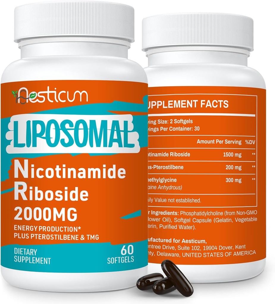 2000 MG Liposomal Nicotinamid Riboside Supplement with TMG & Pterostilbene, High Bioavailability NAD+ Boosting Supplement, Superior to Niacinamid for Energy, Immunity, Age Direniş, 120 Softgels