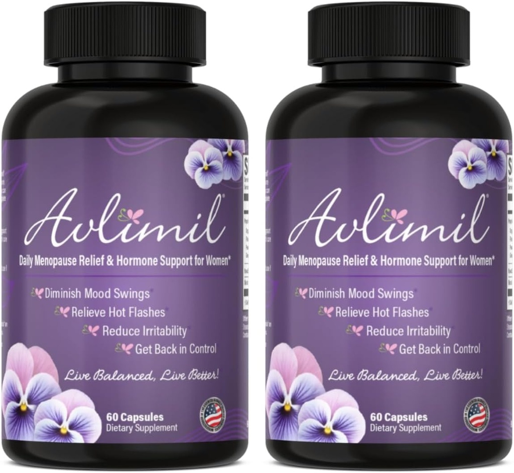 Avlimil® Hormon Denge & Menopause | Mood Swings, Hot Flashes, Night Sweats ve Irritability - Isoflavones, Black Cohosh, Raspberry, Valerian, Sage, Red Clover, Lemon Balm - 2 Ay