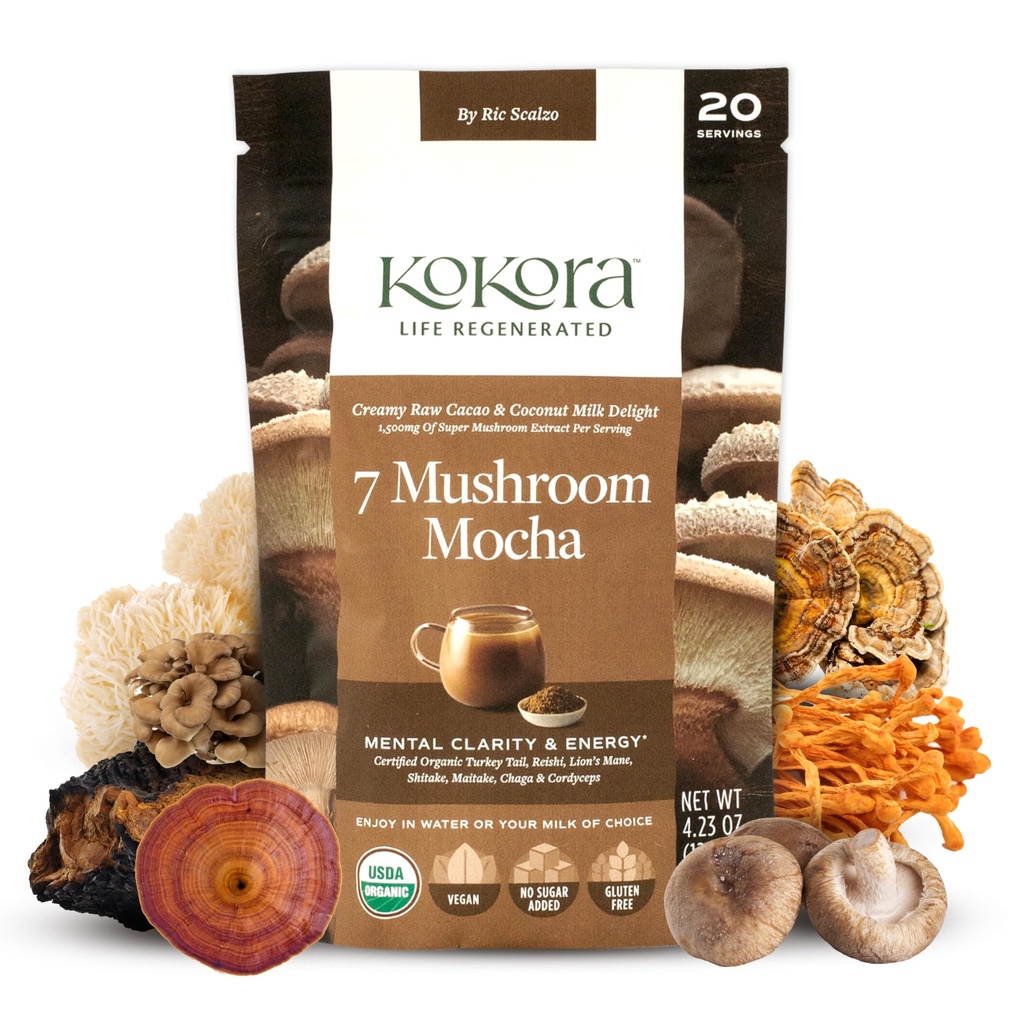 7 Mushroom Mocha - Organik Adaptojenik Mushroom Toz - Türkiye Tail & Lions Mane - Energizes & Discovers mental Clarity* - Vegan, Gluten Free, Nodrew Sugar - 20 Hizmet - 120g
