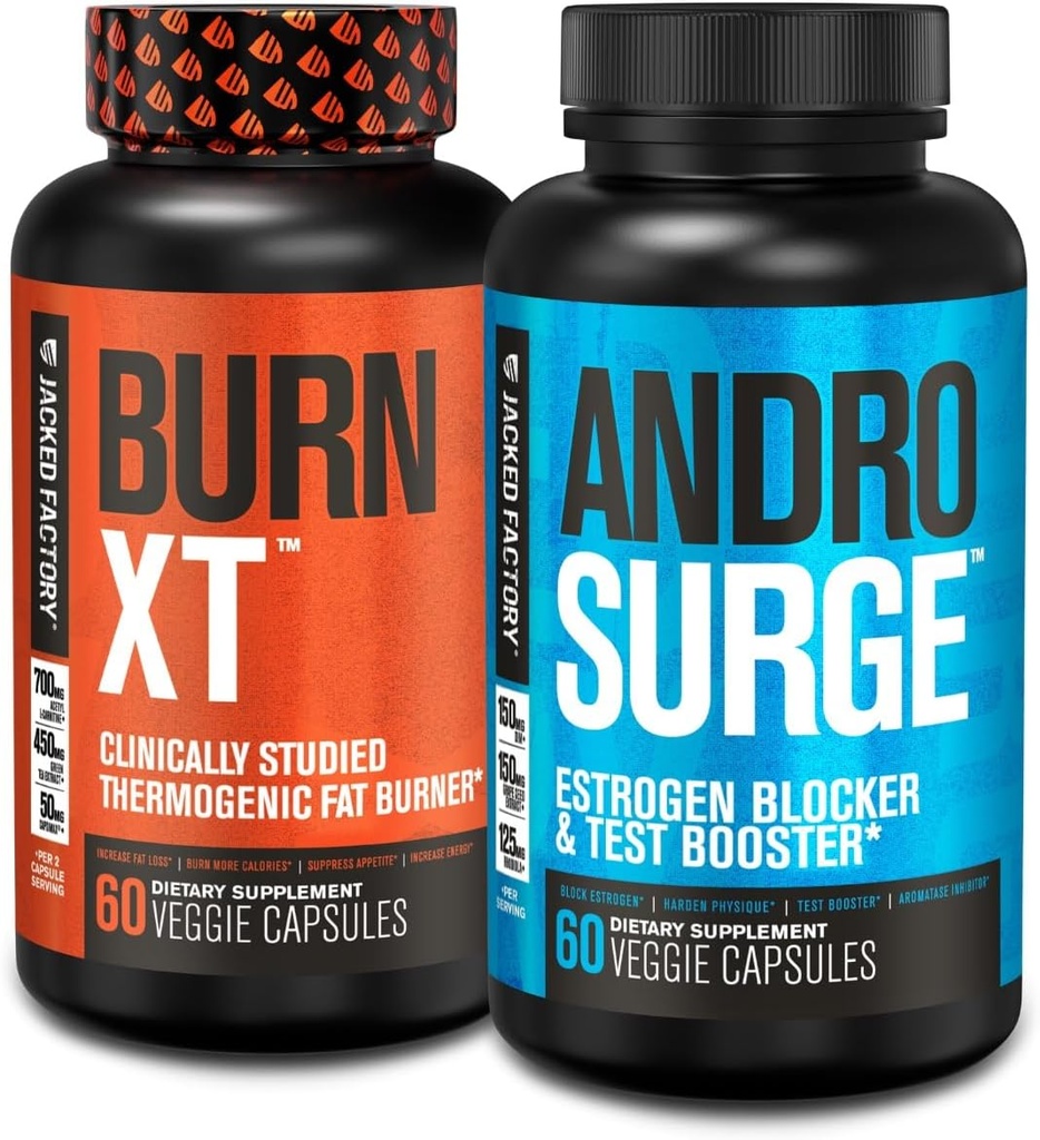 Jacked Factory Burn-XT Termogenic Fat Burner - Kilo Kaybı ve Androsurge Estrogen Blocker Erkekler için - testosteron Alert