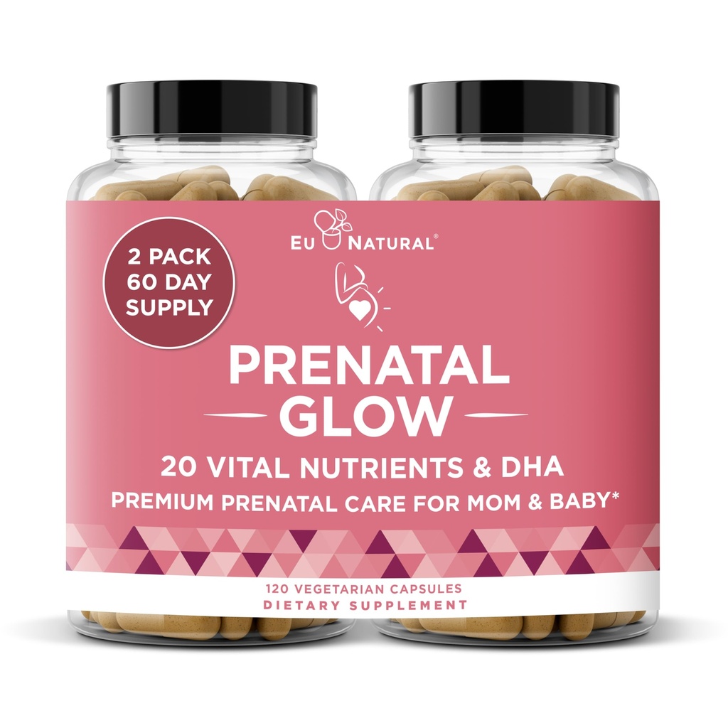 Glow Prenatal Vitaminler Kadınlar için - 20in-1 Sağlıklı Gebelik ve Fetal Kalkınma için Vital Nutrients - Folic Acid & Vegan DHA For Baby's Growth & A Comfortable Gebelik - 120 Nourishing Capsules