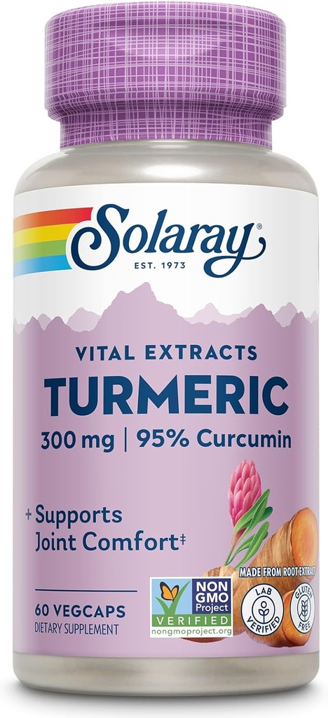 SOLARAY Turmeric Supplement 300 mg - Turmeric Root Extract με 95% Κουρκουμίνη - Κοινό συμπλήρωμα υποστήριξης για την κοινή υγεία και άνεση - μη-GMO, Vegan, Χωρίς γλουτένη, 60-ημέρα εγγύηση, 60 υπηρεσίες