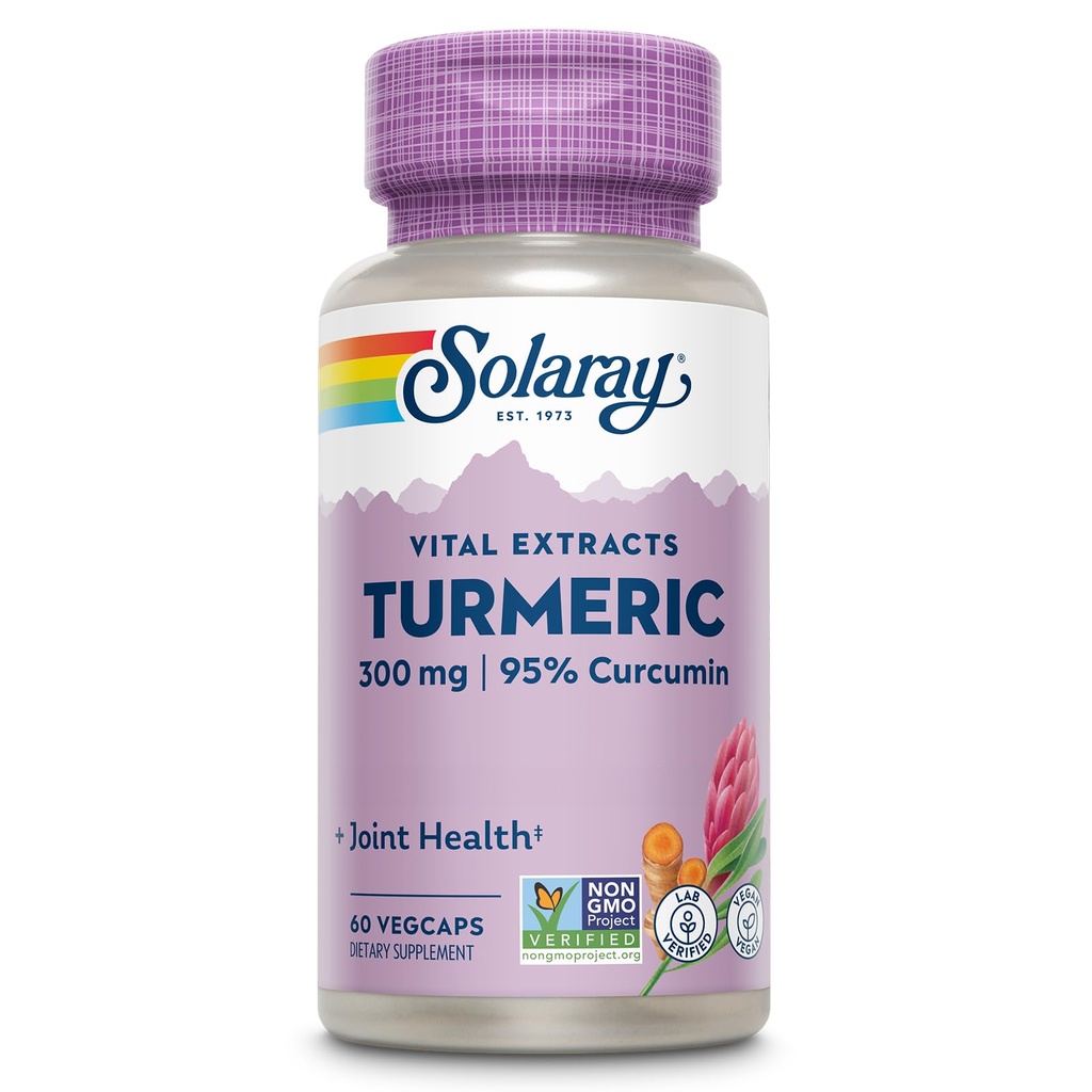 SOLARAY Turmeric Supplement 300 mg - Turmeric Root Extract with 95 Curcumin - Ortak Sağlık ve Konfor için Ortak Destek Supplement - Non-GMO, Vegan, Gluten Free, 60 Günlük Garanti, 60 Hizmet