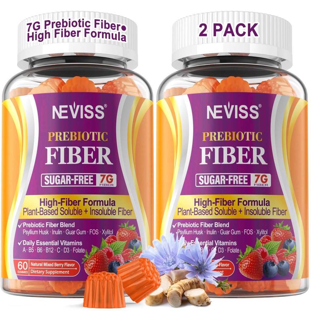 Ίνες για ενήλικες με Psyllium Husk, 7G (Διαλυτή + αδιάλυτη) Καθημερινή προβιοτική Ίνα με Inulin, FOS, Guar Gum, πολυβιταμίνες για την καθημερινή Digestive Υγεία, Υποστήριξη Κανονικότητας, Χωρίς ζάχαρη, Συσκευασία των 2