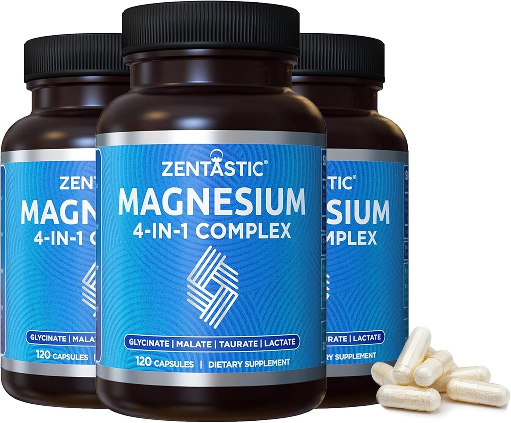 Zentastic Magnezyum Kompleksi - 360 Capsules - Chelated Magnezyum Glycinate, Malate, Taurate & Lactate - Support Bones, Muscles
