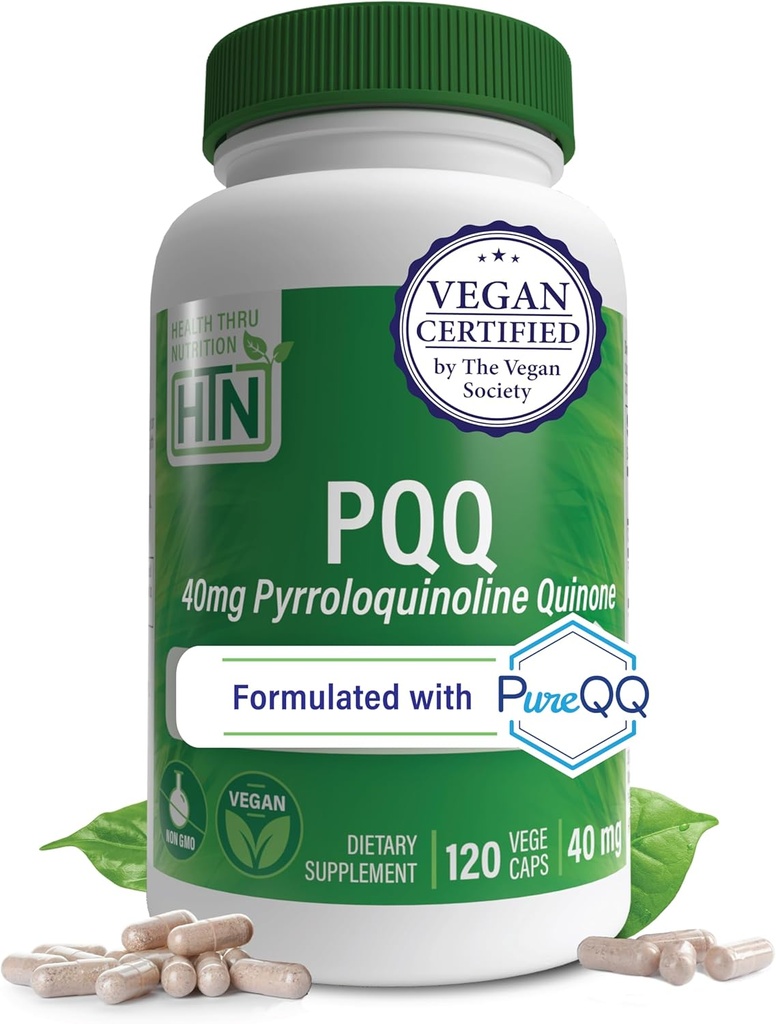 Sağlık Thru Beslenme PQ 40mg 120 Pyrroloquinoline Quinone'yi PureQ olarak servis eder | Mitochondrial Biogenesis | sertifikalı Vegan | Non-GMO Gluten Soy Free Capsules| Clean Label PQQQQ Tamam Tamam Tamam Tamam