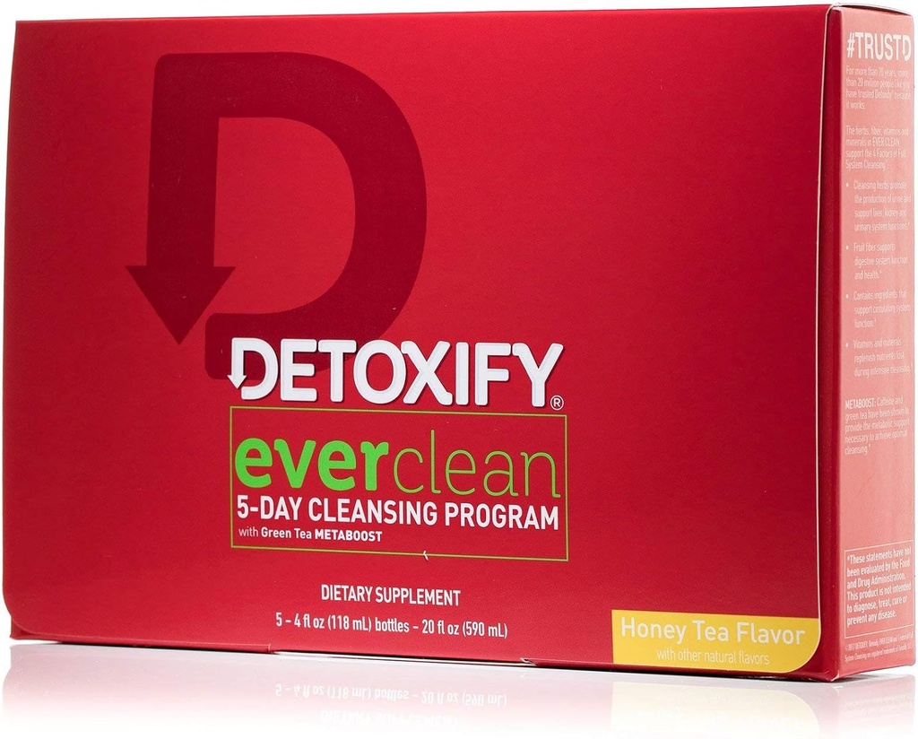 Αποτοξινώστε – Ever Clean Cleaning Program – Τσάι μελιού – 5 x 4 oz μπουκάλια – 5-Day Λύση – Πράσινο Τσάι, Βιταμίνες & Ορυκτά – Plus Sticker και Τσάντα