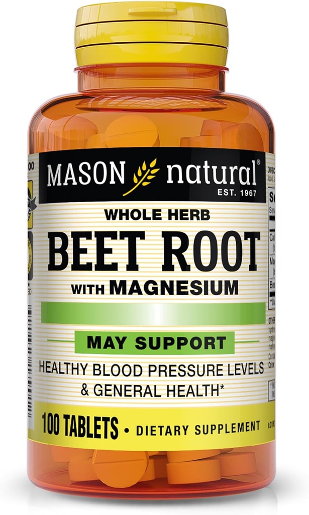 MASON NATURAL Beet Root with Magnesium and Calcium - Healthy Heart and Blood Pressure, Maintain Overall Health, 100 Tablets