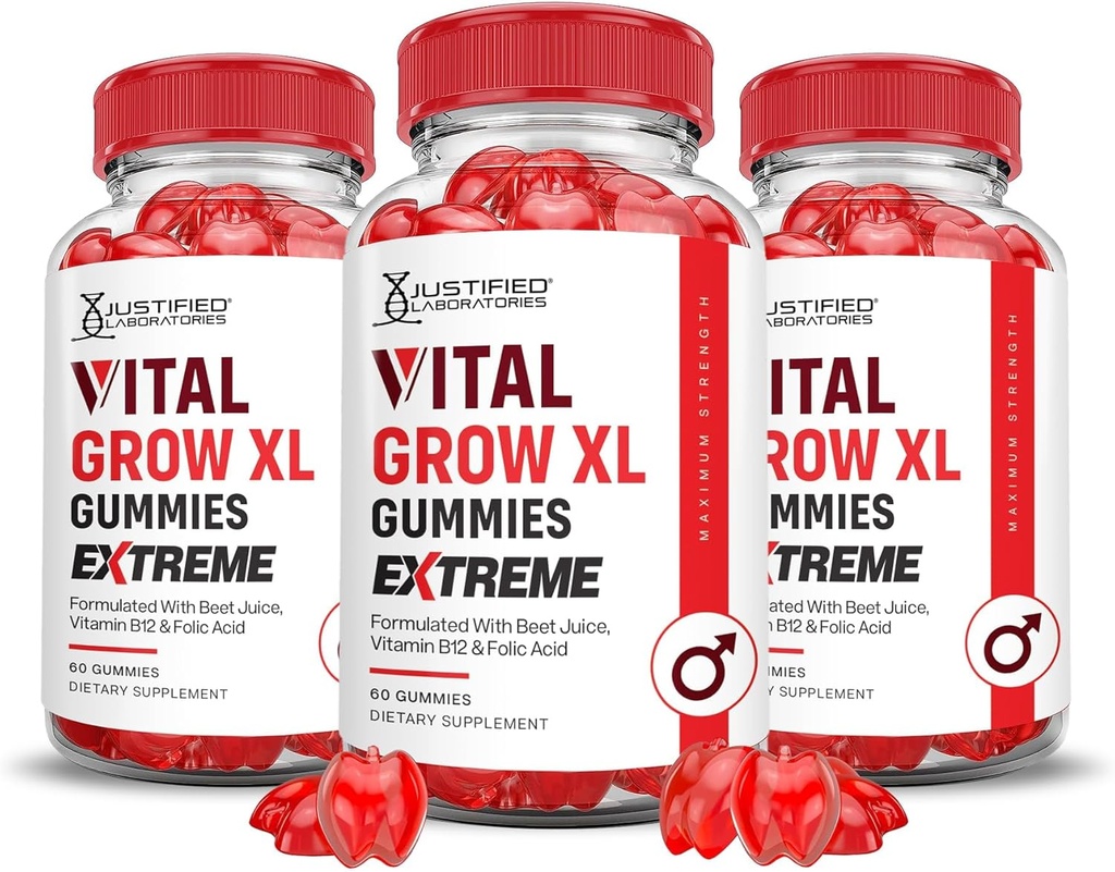 Justified Laboratories (3 Pack Vital Grow XL Extreme 2000MG Performansı Gummies Advanced Formulated with ACV Pomegranate Beet Juice B12 Vegan Non GMO 180 Gummys