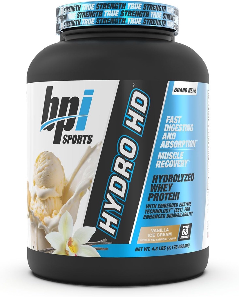 BPI Sports Hydro HD - 100% Hydrolyzed Whey protein Toz - Kas Büyüme, Kurtarma, 25g of Hydrolyzed Protein, Low Carb, Low Sugar, Fast Absorbing (68 Hizmet, Vanilla Buz Cream)