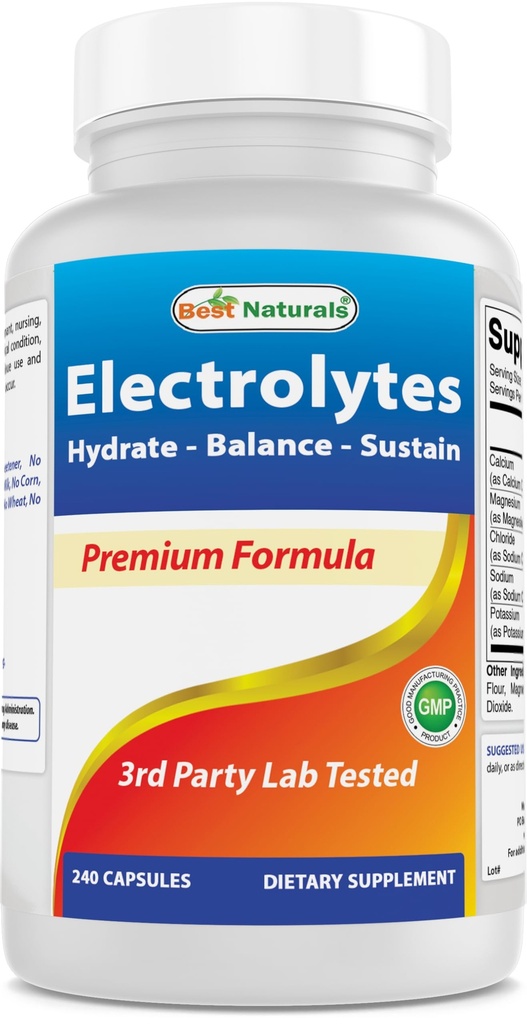 En iyi Naturals Electrolytes Hydrate-Balance- Sustain Premium Formula 240 Capsules. Gluten Free ve Non-GMO.