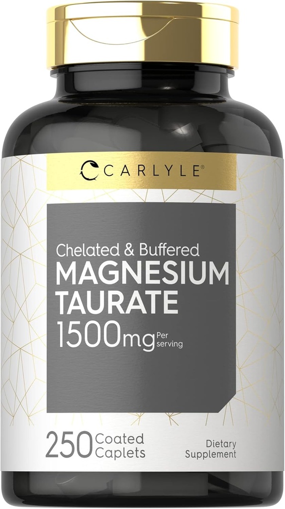 Carlyle Magnezyum Taurate 1500 mg | 250 Caplets | Chelated ve Buffered | Vegetarian, Non-GMO, Gluten Free Supplement Supplement Supplement
