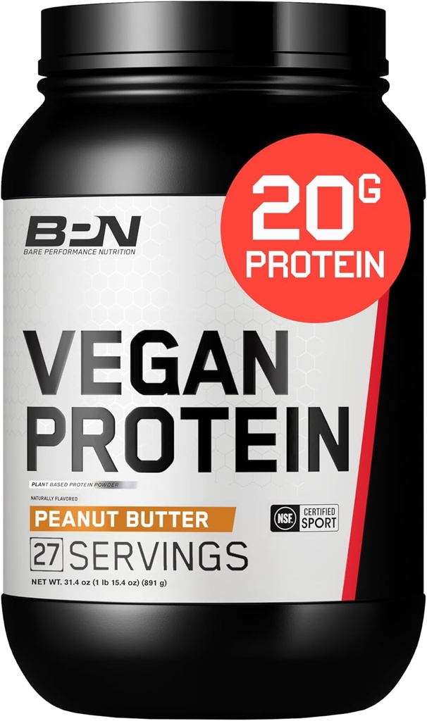 BARE PERFORMANCE NUTRITION Vegan protein, Plant bazlı protein, Pea protein, Sumelon ve Gliser Protein, Doğal olarak Tatlılanmış ve Flavored (27 Hizmet, Peanut Butter Cookie)