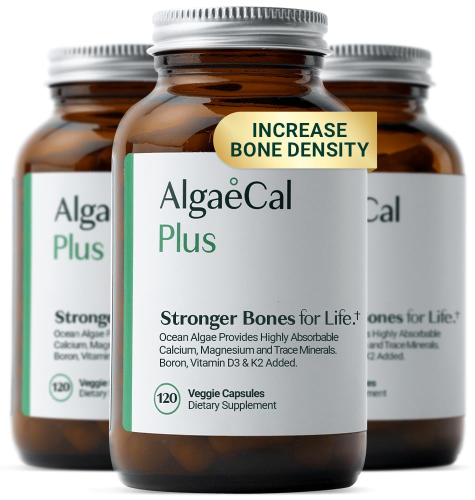 ALGAECAL Organik Kırmızı Algaeuba Kemik Yoğunluğu ve Güç, Vitamin K2 MK7 (100 mg), Vitamin D3 (1600 IU), Magnezyum (350 mg) & Trace Mineralleri, Swallow, 120 Veggie Caps