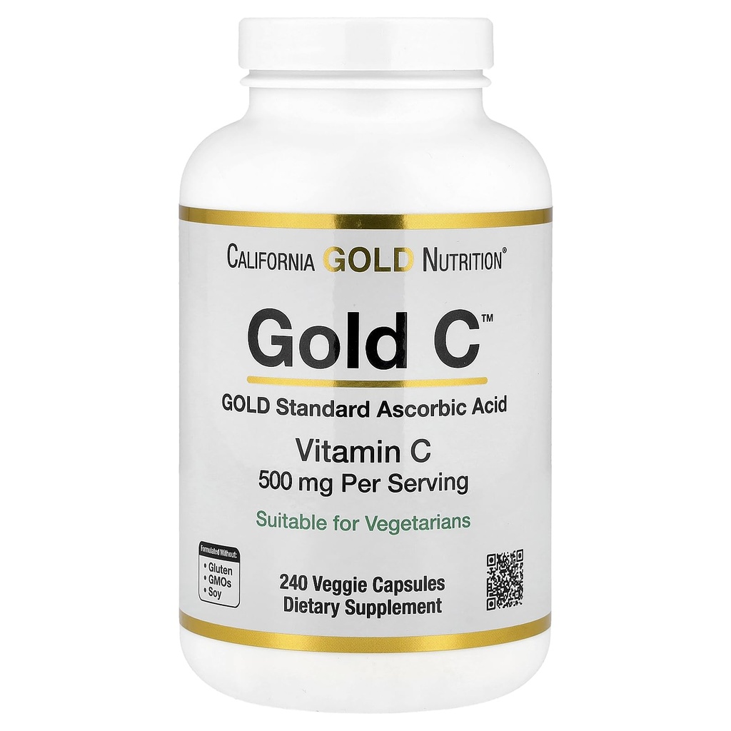 California Gold Beslenme Altın C USP Grade C Supplement - Immune Support & Mevsimlik Sağlık - Vejetaryen Dostu - Gluten Free, Non-GMO - 500 mg - 240 Veggie Capsules