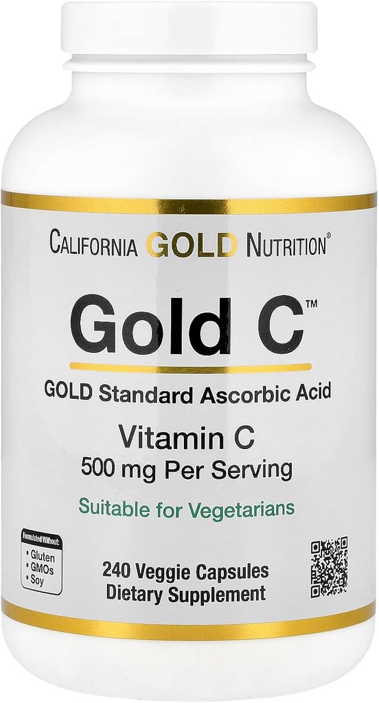 California Gold Nutrition Gold C USP Grade Vitamin C Supplement - Immune Support & Seasonal Wellness - Vegetarian Friendly - Gluten Free, Non-GMO - 500 mg - 240 Veggie Capsules