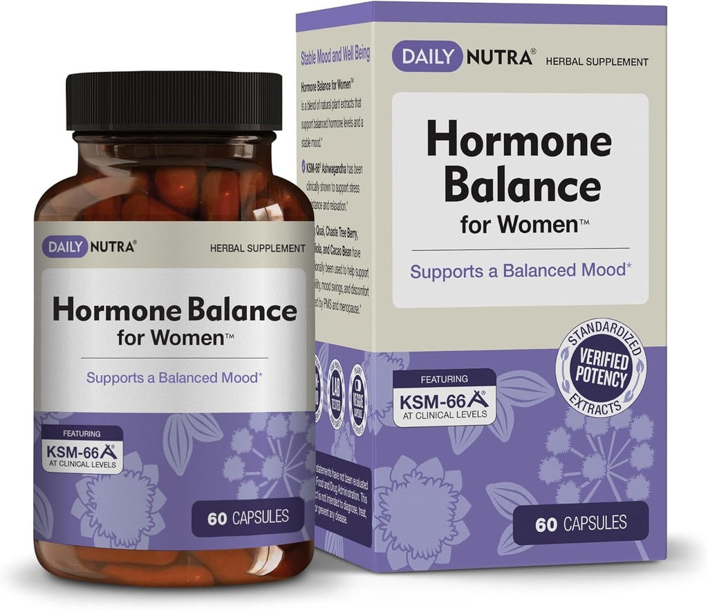 Hormon Dengesi - Kadın Serotonin Supplement - KSM-66 Ashwagandha, Dong Quai, Chaste Tree Berry, Rhodiola, & Cocoa Bean Ekstralar - Bayan Hormonlar için, PMS, Menopause (60 Capsules)