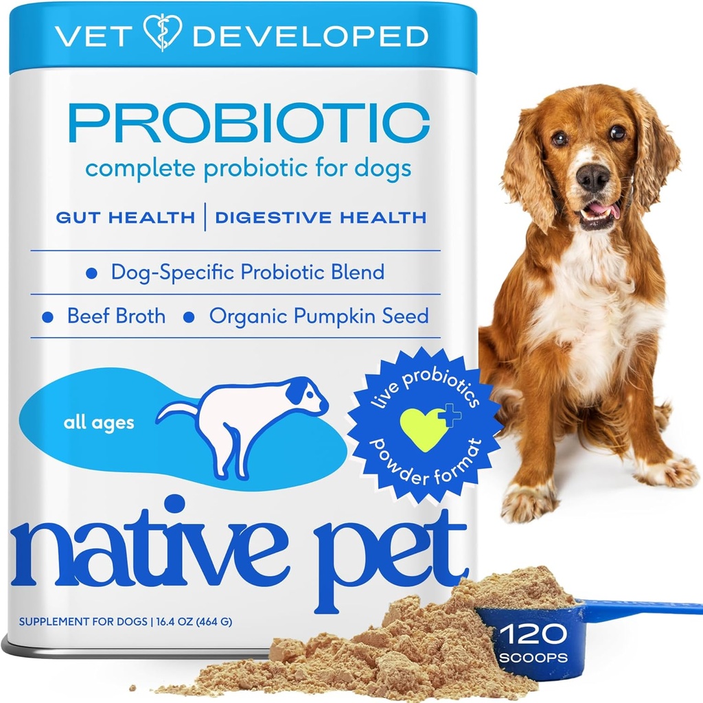 Native Pet Probiotics for Dogs - Σκύλος Probiotics Σκόνη για Digestive Υγεία, υποστήριξη ούρων, & ανοσοενισχυτική ενίσχυση – Vet-Σχηματισμένη σκόνη για μέγιστη δραστικότητα με Digestive Ένζυμα & Προβιοτικά - 120 Scops