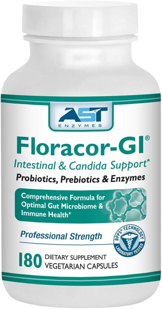 Floracor – Probiyotiks & Enzymes to Support Intestinal & Gut Heath –180 Vegetarian Capsules