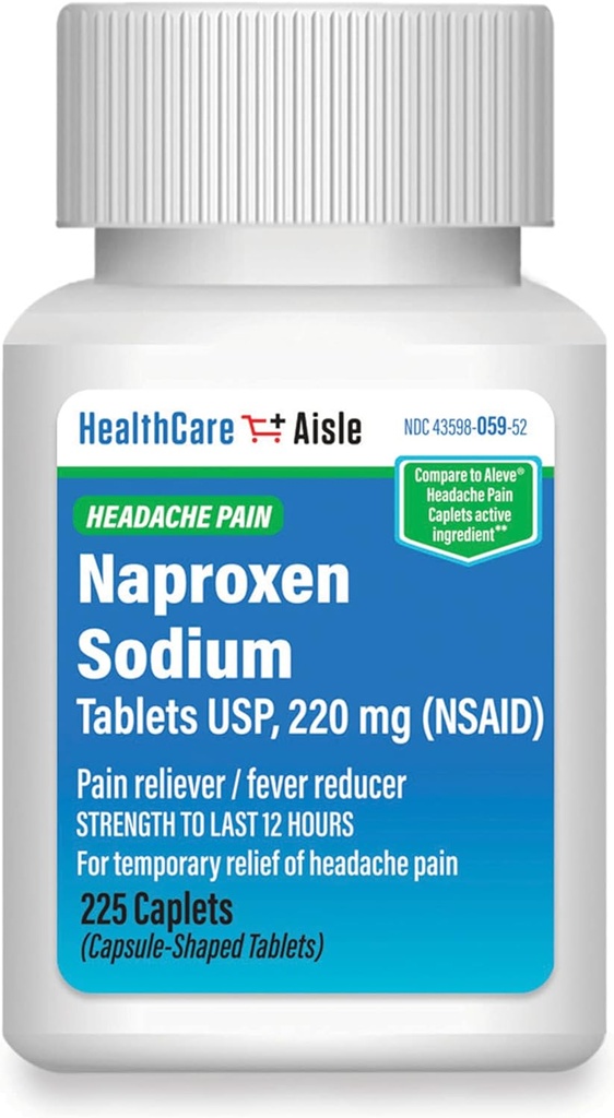 HealthCareAisle Naproxen sodyum, 220 mg - 225 caplets - Headache Pain Reliever, Up to 12 Hours of Relief