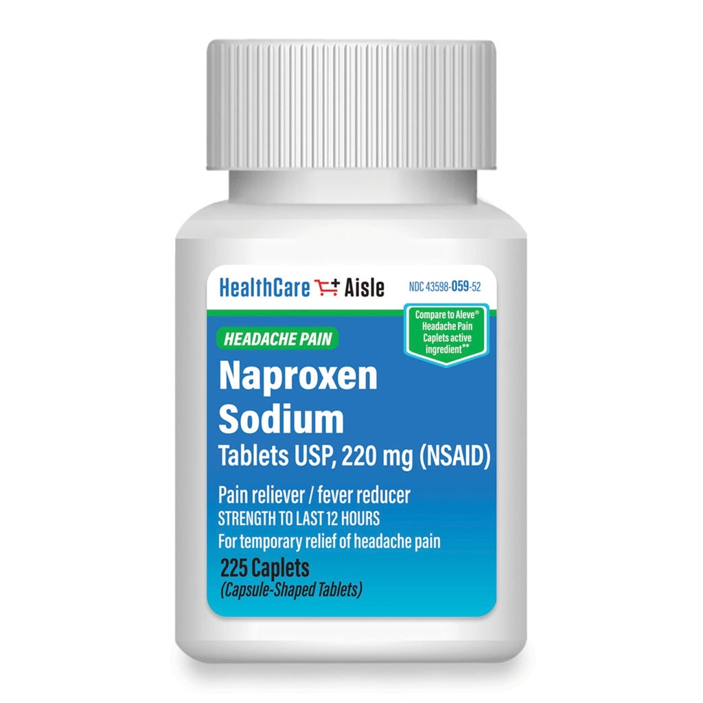 HealthCareAisle Naproxen sodyum, 220 mg - 225 caplets - Headache Pain Reliever, Up to 12 Hours of Relief