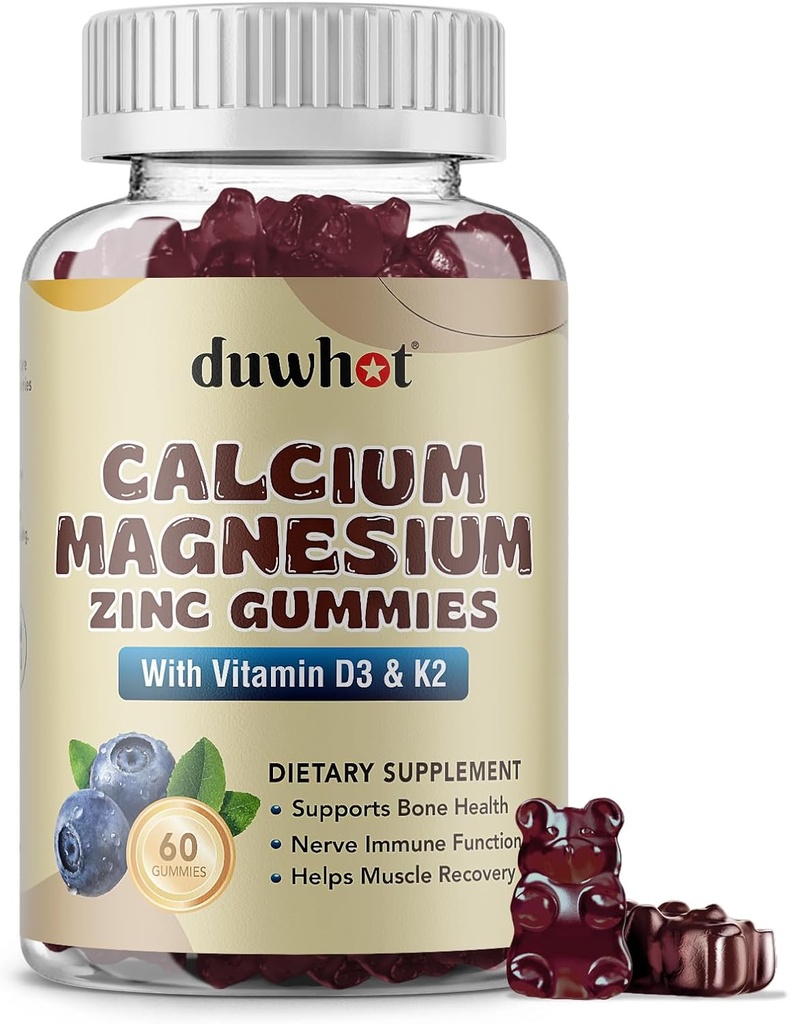 Ασβέστιο Μαγνήσιο Ψευδάργυρος Gummies για τις γυναίκες, Chewable Calcium Supplement 1000 mg Βιταμίνη D3 & K2, Bone & Nerve Υγεία, Μυϊκή Λειτουργία, Ανοσοποιητική Υποστήριξη & Άγχος ανακούφιση, Blueberry Γεύση, 60 Ct