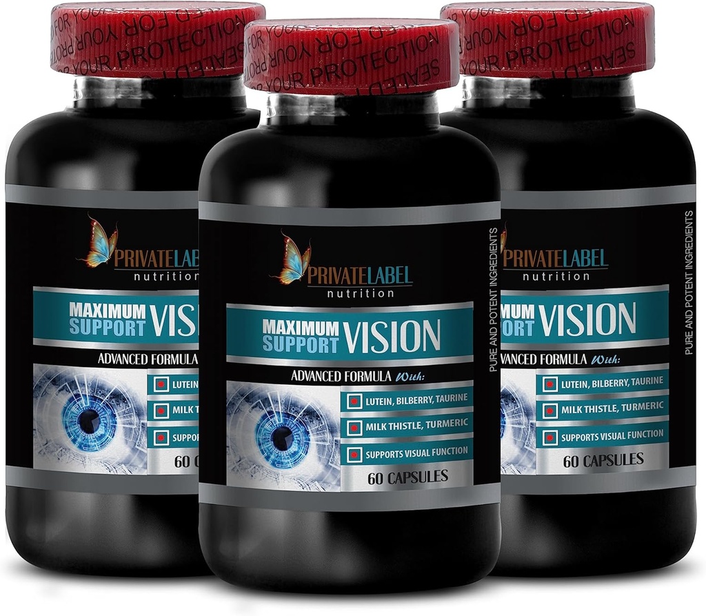 εκχύλισμα σπόρων σταφυλιών οργανικό - ADVANCED VISION FormULA - αμινοξύ ταυρίνης, Βελτιώνει την όραση, τη λουτεΐνη και τη ζεαξανθίνη, οργανικά συμπληρώματα ματιών για ενήλικες άνω των 50 ετών, γάλα γαϊδουράγκαθο οργανικό - 3 φιάλες 180Caps