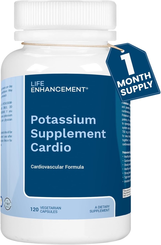 Life Enhancement Cardio Potassium Supplement Supports Muscle, Nerve & Cardiovascular Health – 750 mg Potassium Bicarbonate Promotes with No Additives and is Made in USA (120 Capsules – 60 Servings)