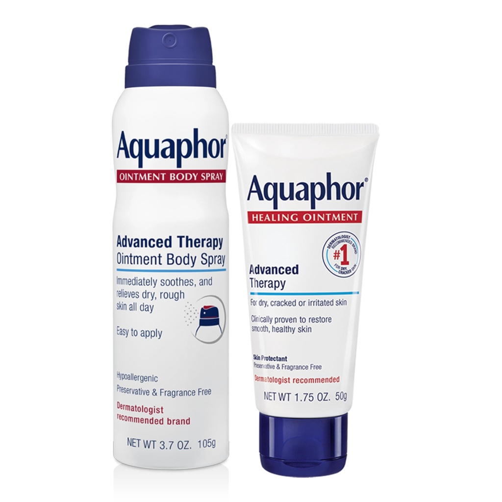 Aquaphor Skin Care Set, Advanced Therapy Healing Aintment (1,75 Oz) + Advanced Therapy Aintment Body Spray (3,7 Oz), Hypoallergenic and Fragrance Free Body Moisturizer for Dry Skin