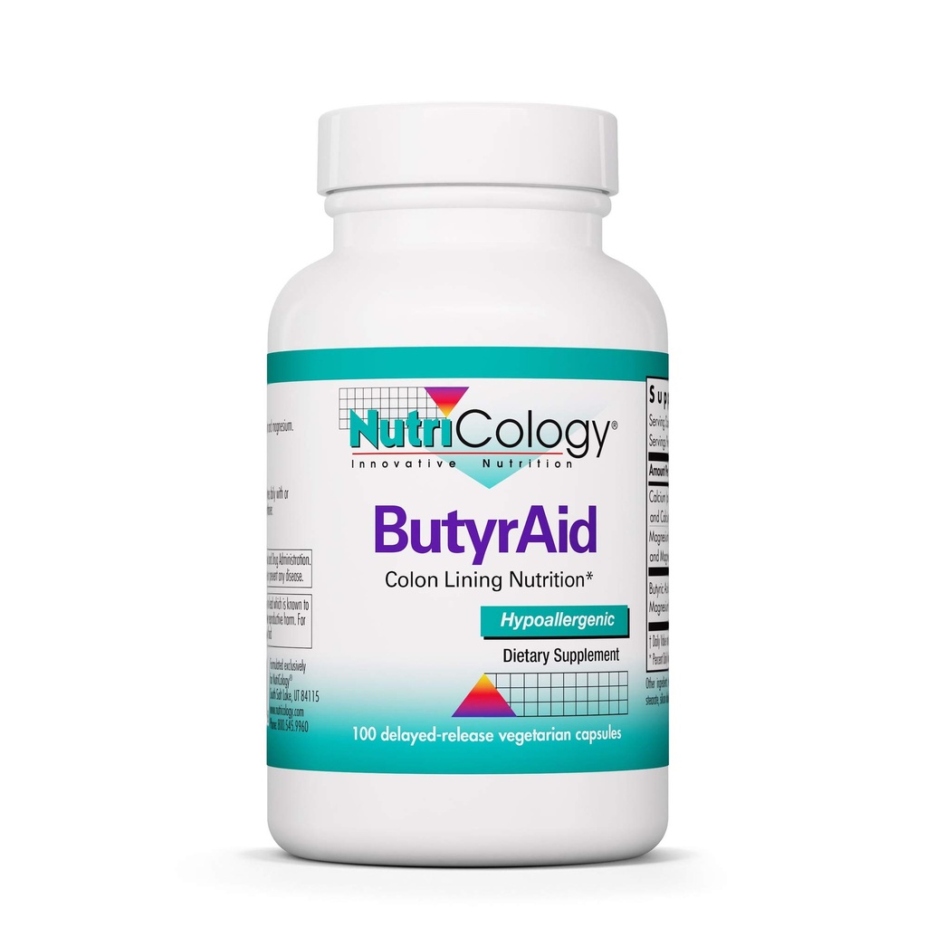 Nutricology ButyrAid Supplement 200 mg - Butyrate, Gut Health, Butyric Acid, Tributyrin Complex, Colon Lining Beslenme, Postbiyotikler, Gecikmiş-Release Vegetarian Capsules - 100 Count