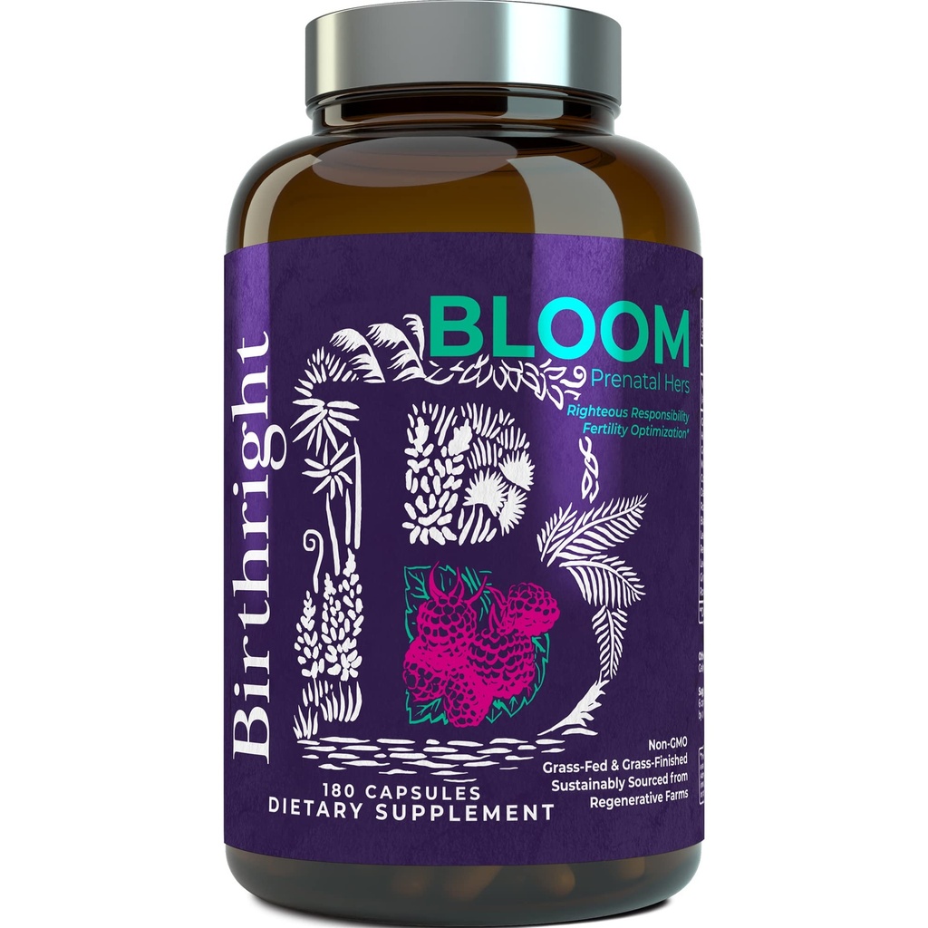 Doğum Hakkı Fetal Development için Prenatal Supplement... Folate, Choline + DHA, Grass Fed Liver, Fish Eggs, Colostrum, Bone Marrow, with All Natural Herbal Mix Bloom