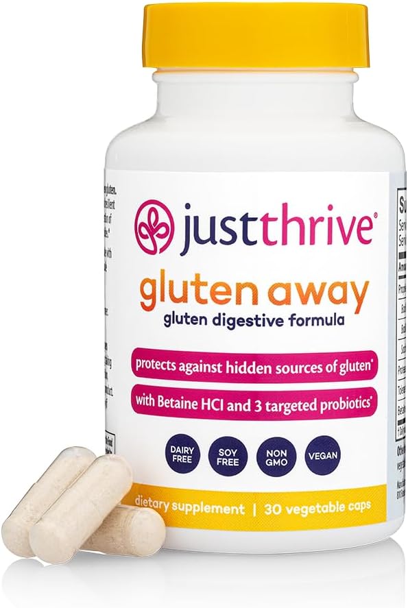 Sadece Thrive Gluten Away - 30 Hizmetkâr Enzymes + Probiyotik Gluten Savunma Desteği - Vegan, Gut Health Supplement