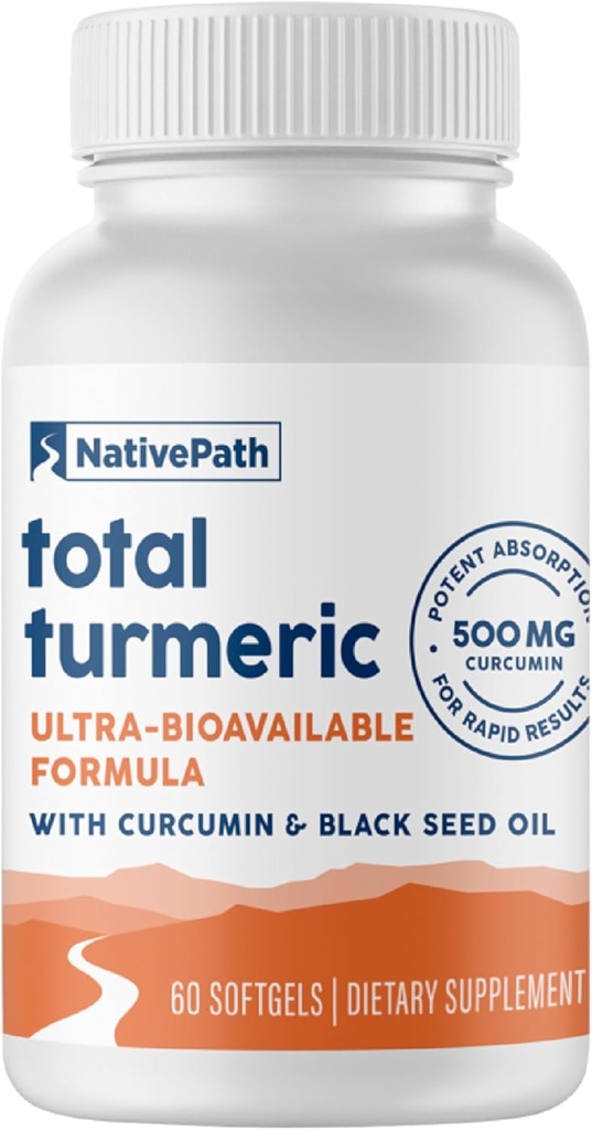 NativePath Turmeric Curcumin with Black Seed Oil - Advanced Antioxidant & Joint Supplement Υποστήριξης - Premium Turmeric Softgels με ενισχυμένη υψηλή απορρόφηση, μη GMO & Gluten-free, 60 Softgels