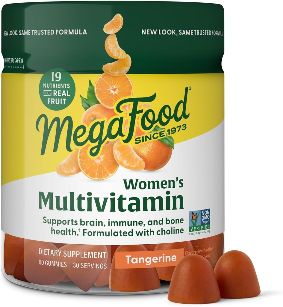 MegaFood Women's Multi - Multivitamin for Women - Gummy Vitamins - C, Vitamin D, çinko, B12 & Choline - Immune Support & Bone Health - Vegetarian - Tangerine - 60 Gummies (30 hizmet)