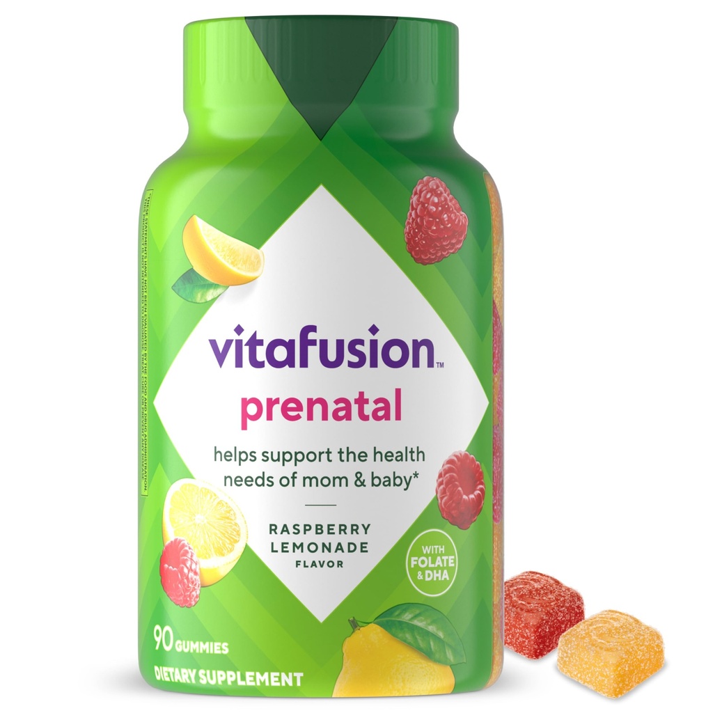 vitafüzyon PreNatal Gummy Vitamins, Raspberry Lemonade Flavor, Prenatal Vitamin Supplement for Women with Folate and DHA, 45 Day Supply, 90 Count Count Count Count