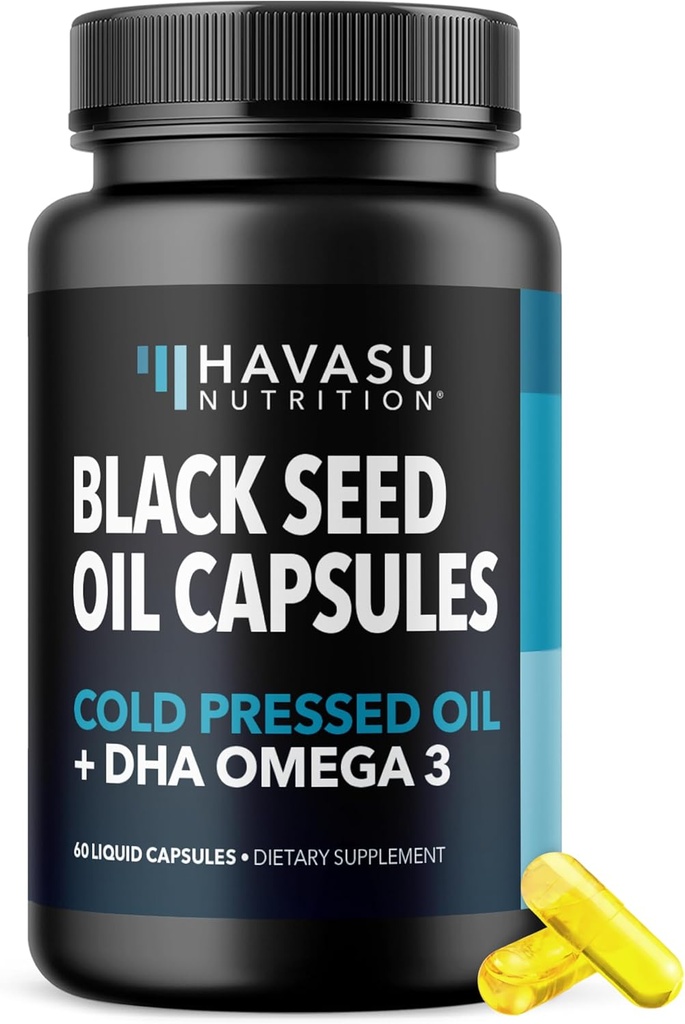 Beyin Sağlığı ve Bilişsellik için DHA Supplement ile Siyah Tohum Yağı - Soğuk Basınlı Siyah Cumin Tohum Petrol ve DHA Omega 3-60 Sıvı Capsules, Unflavored, Vegan, Non-GMO ve Gluten-Free - 1 Ay Supply