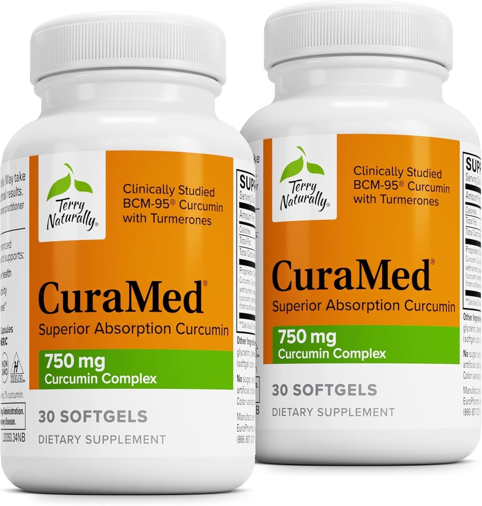 Terry Doğal CuraMed 750 mg - Beyin ve Kalp Sağlığı için Antioksi Supplement - Yüksek Yeterlilik Curcumin Kompleksi - Kidney, Liver & Immune Health Support - 30 Softgels (Pack of 2)