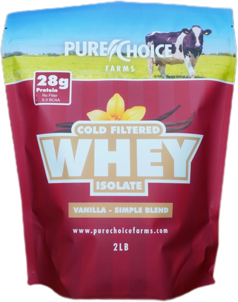 Pure Choice Vanilla Whey Protein Isolate Toz, 28g protein, Undenatured Whey, 3 Malzemeler, No Fillers Or Yapay Tatlıcılar. (Vanilla, 2 lb)