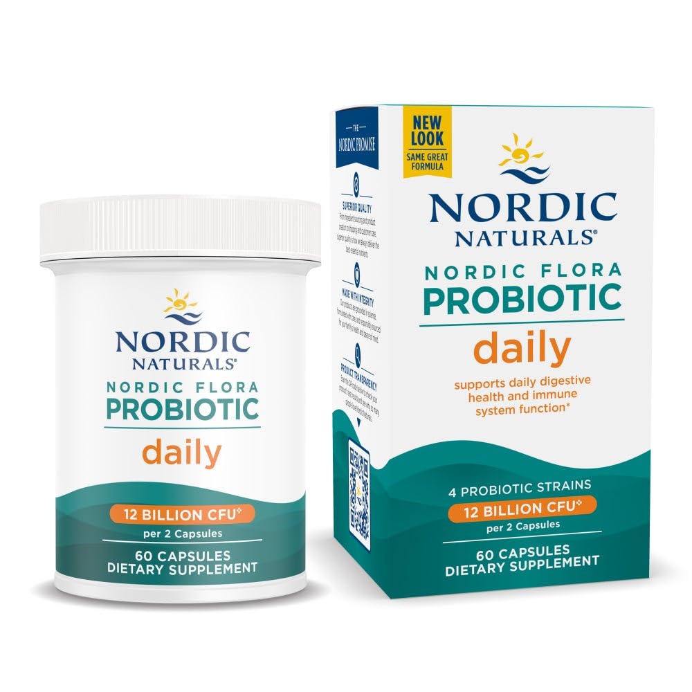 Nordic Naturals Nordic Flora Probiyotik Daily - 60 Capsules - 4 Probiyotik Strains with 12 Milyar Cultures - Optimal Wellness, Immune Support, Digestive Health - Non-GMO, Vegan - 30 Hizmet