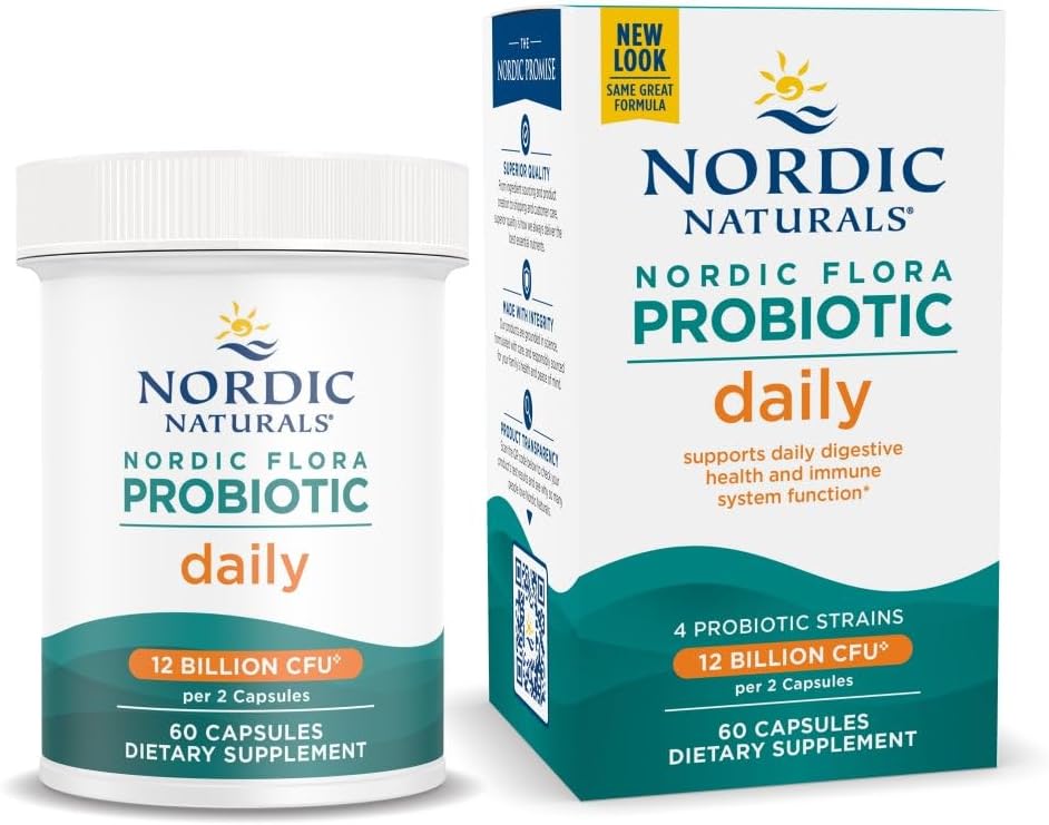 Nordic Naturals Nordic Flora Probiyotik Daily - 60 Capsules - 4 Probiyotik Strains with 12 Milyar Cultures - Optimal Wellness, Immune Support, Digestive Health - Non-GMO, Vegan - 30 Hizmet