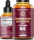 B6 Vitamini ile Sıvı Glycinate Drops - Magnezyum Supplement 500 mg & Vitamin B6 100 mg | Non-GMO No Gluten | Stres Yardım | Uyku ve Rahatlama | Kas & Kalp Desteği | Doğal & Vegan