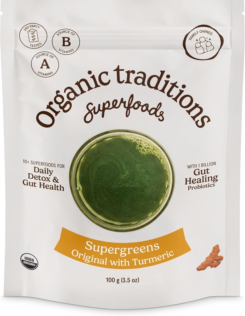 Organik Gelenekler Super Greens Toz Superfood with Turmeric, Organik Yeşiller Superfood Toz, 100g/3.5oz Bag Bag Bag